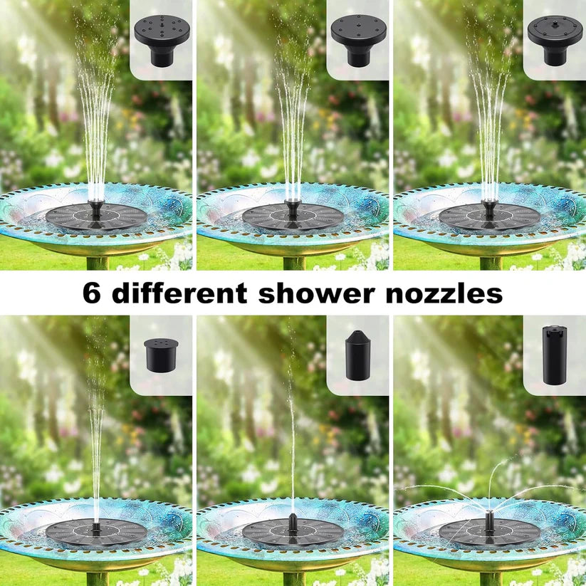 Solar Powered Bird Bath Fountain with 6 Nozzles for Bird Bath, Garden, Pond, Pool