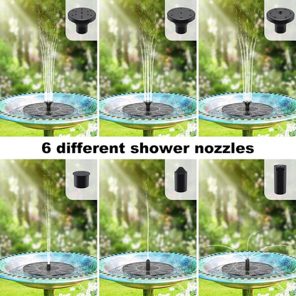 Solar Powered Bird Bath Fountain with 6 Nozzles for Bird Bath, Garden, Pond, Pool