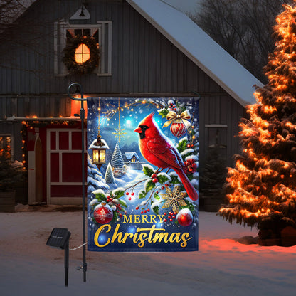 Cardinal Merry Christmas Winter Holiday Solar Led Garden Flag TQN4108SF