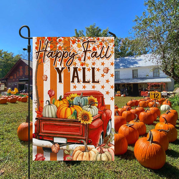 Fall Truck Thanksgiving Halloween Happy Fall Y'all Flag MLN1744F