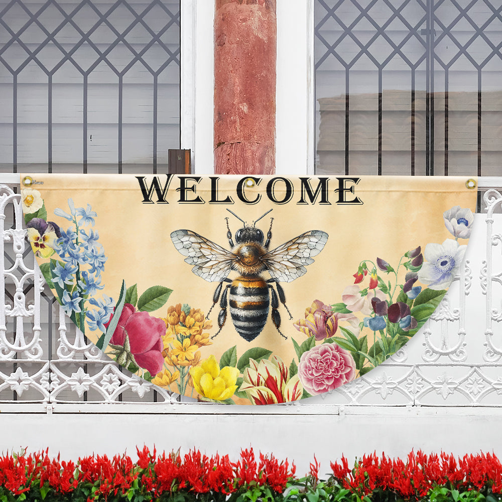 Bee Flowers Welcome Summer Non Pleated Fan Flag TQN5389NTH