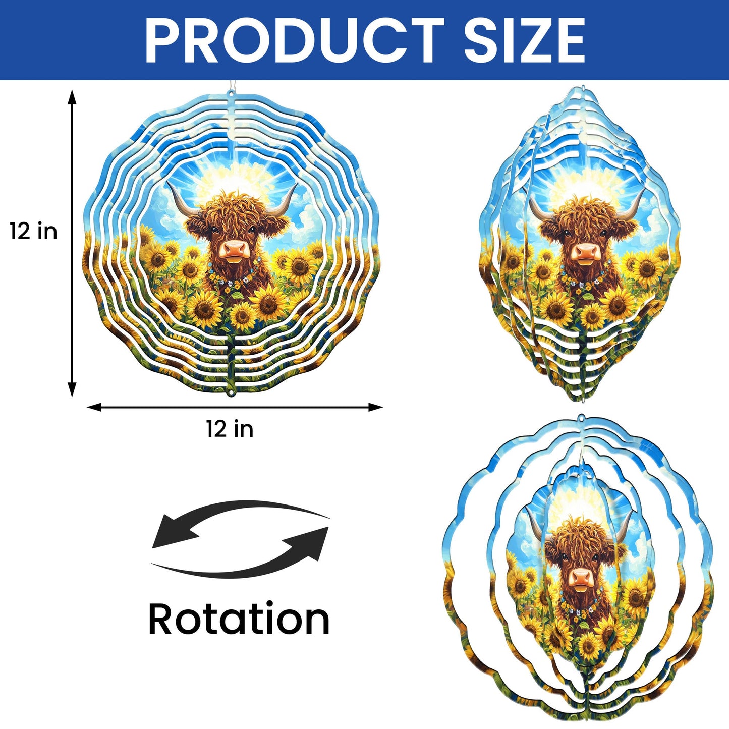 Sunflowers Highland Cow Wind Spinner VTM944WS