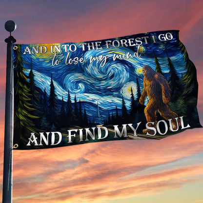 Bigfoot In Starry Night, And Into The Forest I Go, Bigfoot Funny Dorm Flag TPT1173GF