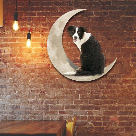 Border Collie Dog And Moon Hanging Metal Sign QNK879MSv11