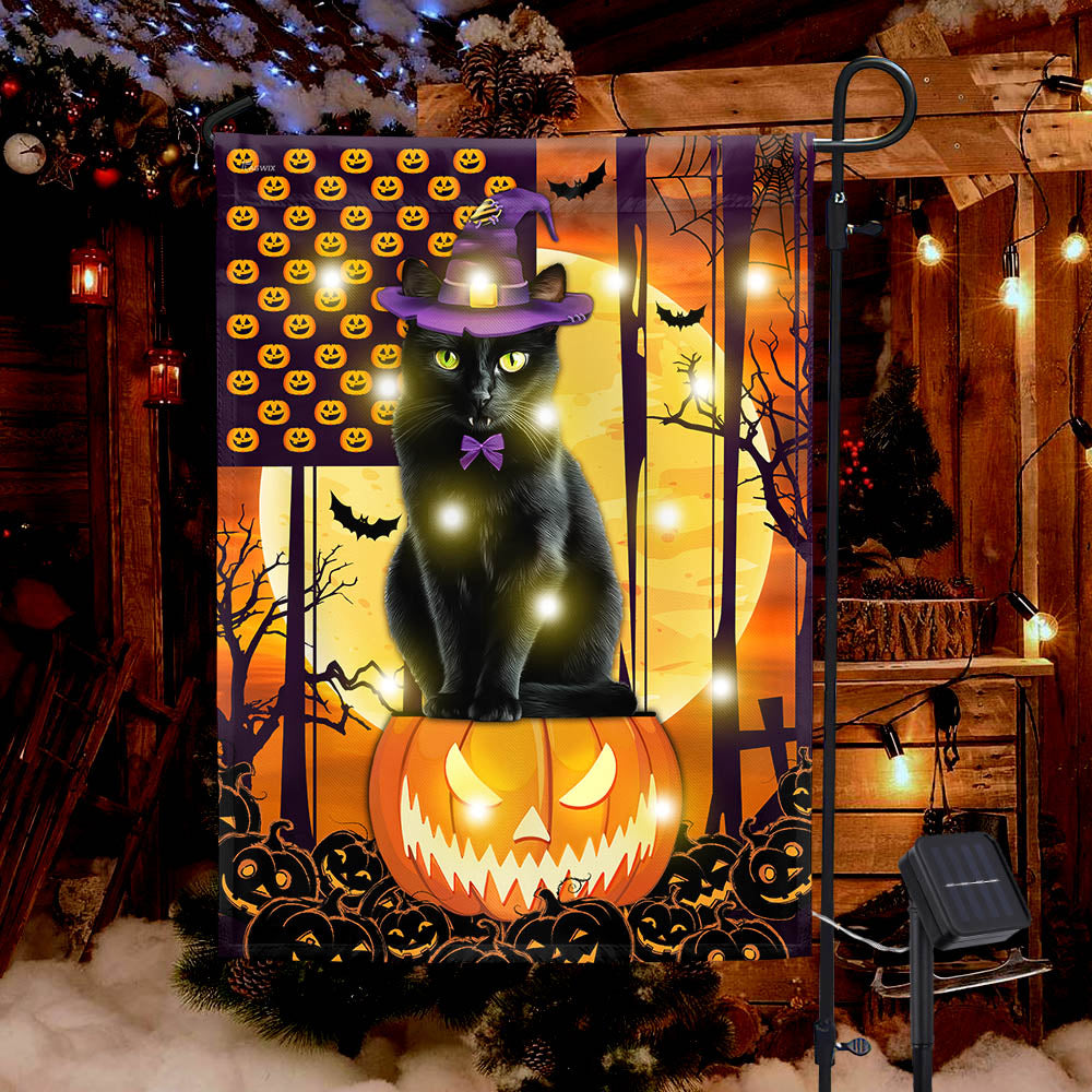 Black Cat Halloween Solar LED Garden Flag - Fall Flag