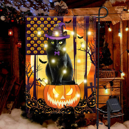 Black Cat Halloween Solar LED Garden Flag - Fall Flag