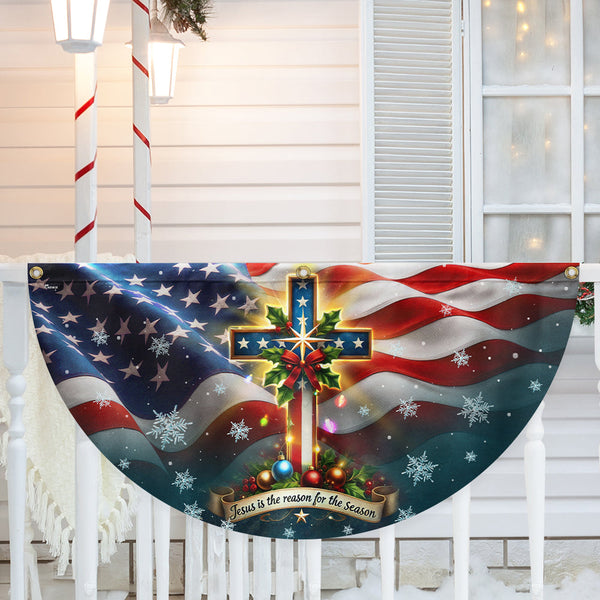 Christian Cross Christmas Jesus Is The Reason For The Season Non-Pleated Fan Flag MLN4078FL 3-Day Shipping