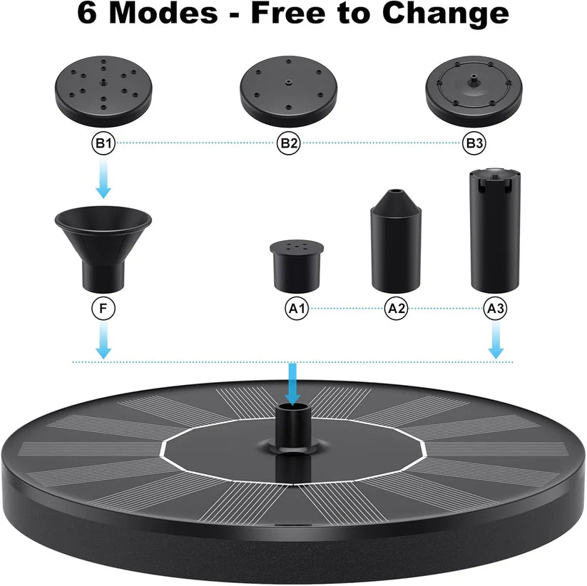 Solar Powered Bird Bath Fountain with 6 Nozzles for Bird Bath, Garden, Pond, Pool