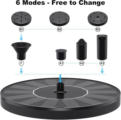 Solar Powered Bird Bath Fountain with 6 Nozzles for Bird Bath, Garden, Pond, Pool