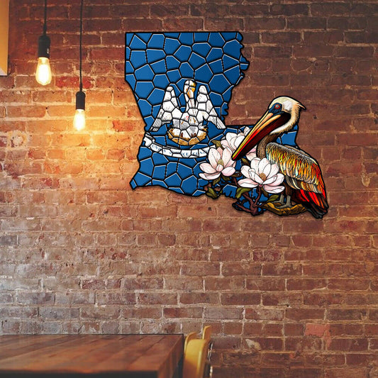 Louisiana Brown Pelican Bird and Magnolia Flower Metal Sign TPT1035MSv3