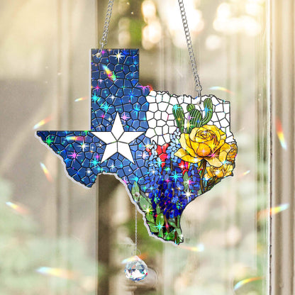 Texas Bluebonnet and Yellow Rose of Texas Hologram Window Hanging TPT2758TNB
