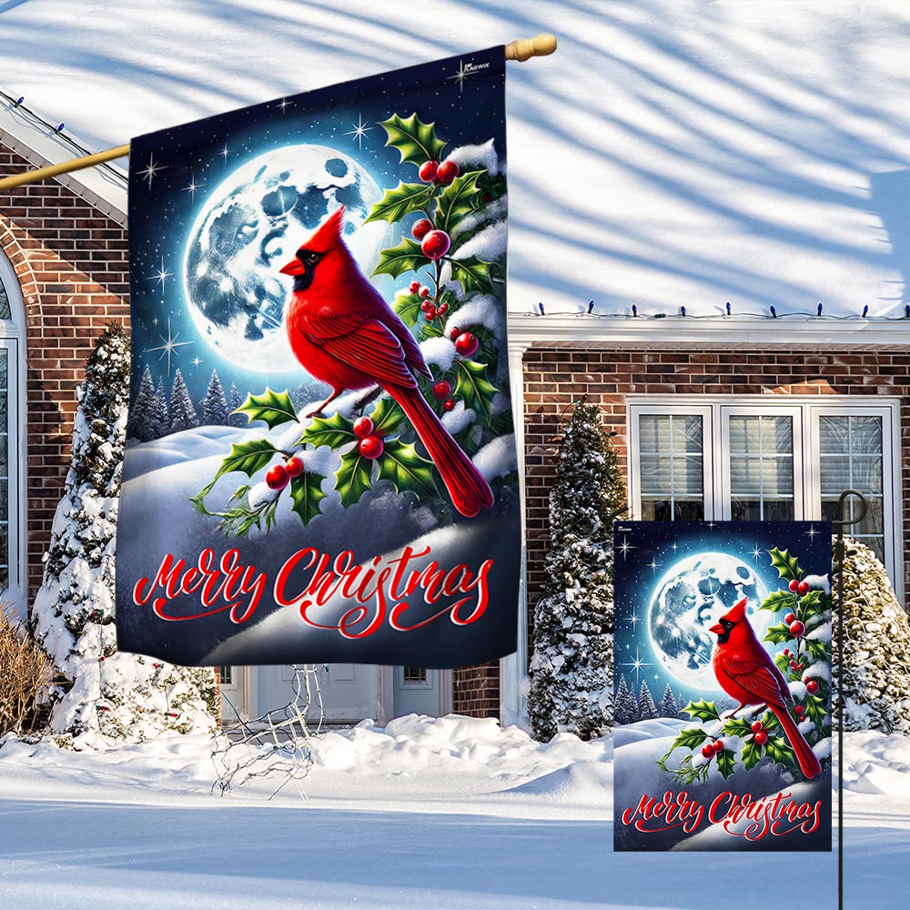Cardinal Moon Merry Christmas Flag TQN3775F