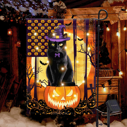 Black Cat Halloween Solar LED Garden Flag - Fall Flag