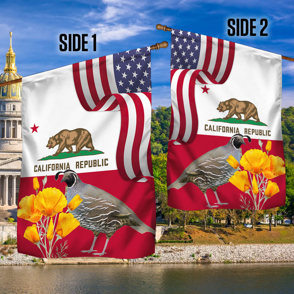 California State California Quail Bird and Golden Poppy Flower Flag MLN1141Fv49