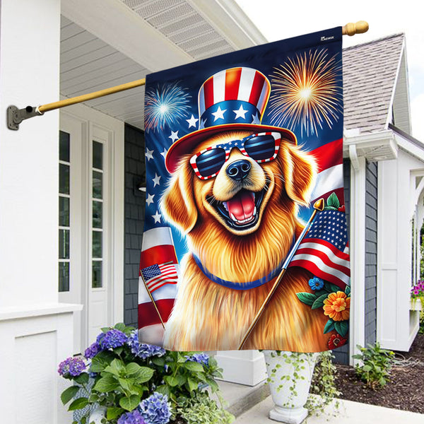 Flagwix American Flag - Golden Retriever Dog Happy 4th Of july Flag TQN3164F