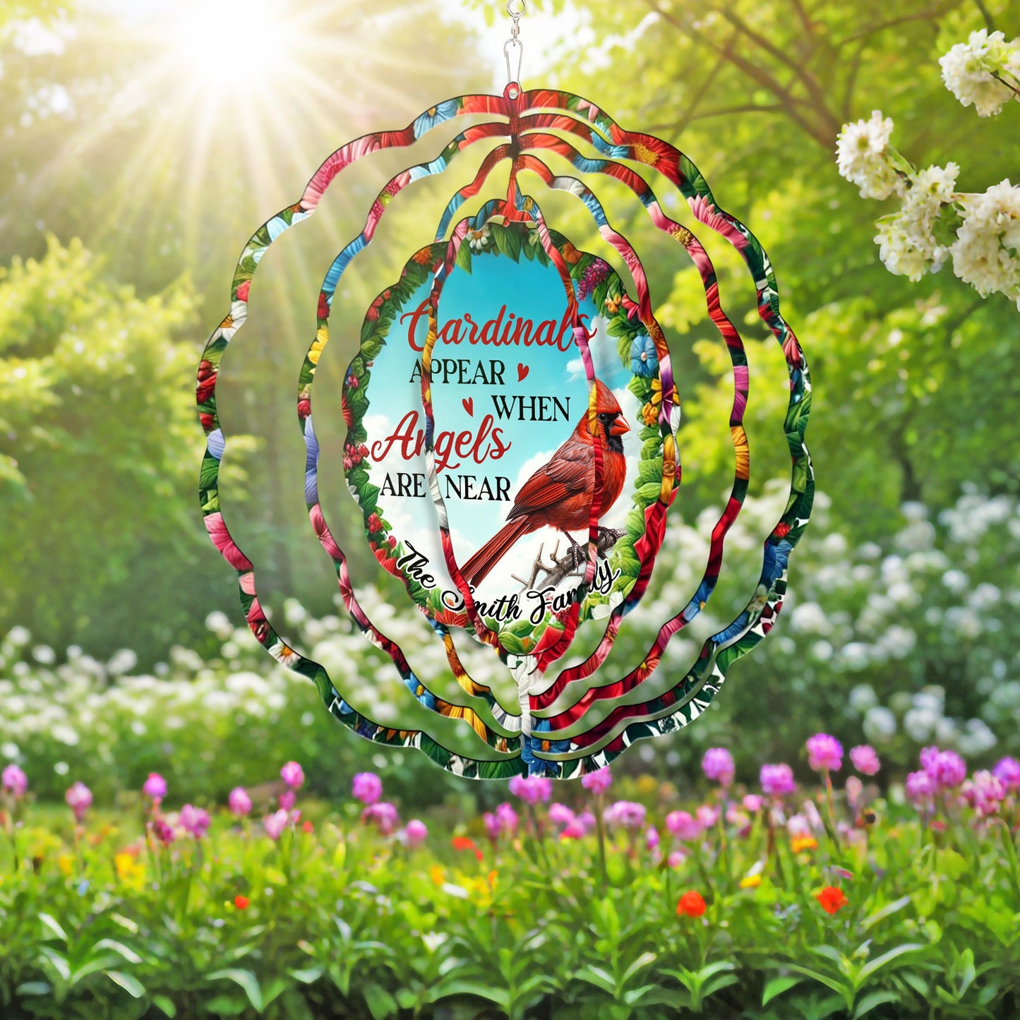 Personalized Cardinal Spring Flowers Wind Spinner Cardinals Appear When Angels Are Near MLN5179PMN