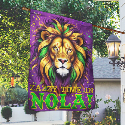 Mardi Gras Lion Zazzy Time In Nola Flag TQN4633F
