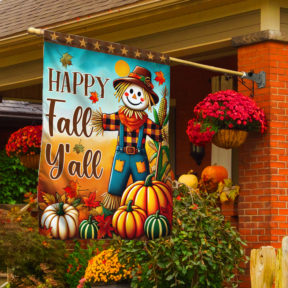 Autumn Scarecrow Pumpkins Harvest Happy Fall Y'all Flag MLN3708F