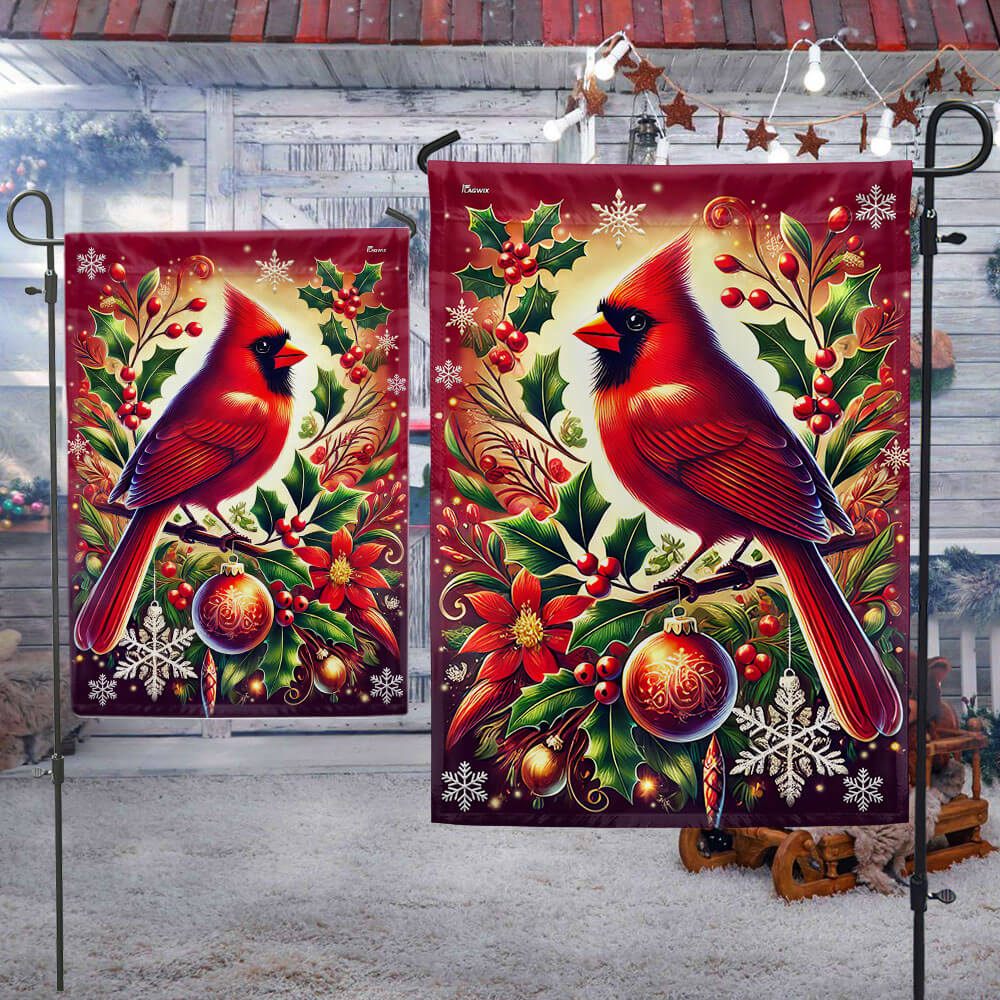 Cardinal Bird Merry Christmas Flag TQN3907F