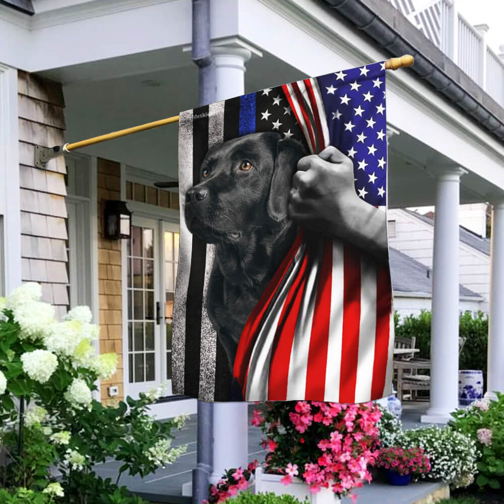 Black Labrador. The Thin Blue Line America US Flag