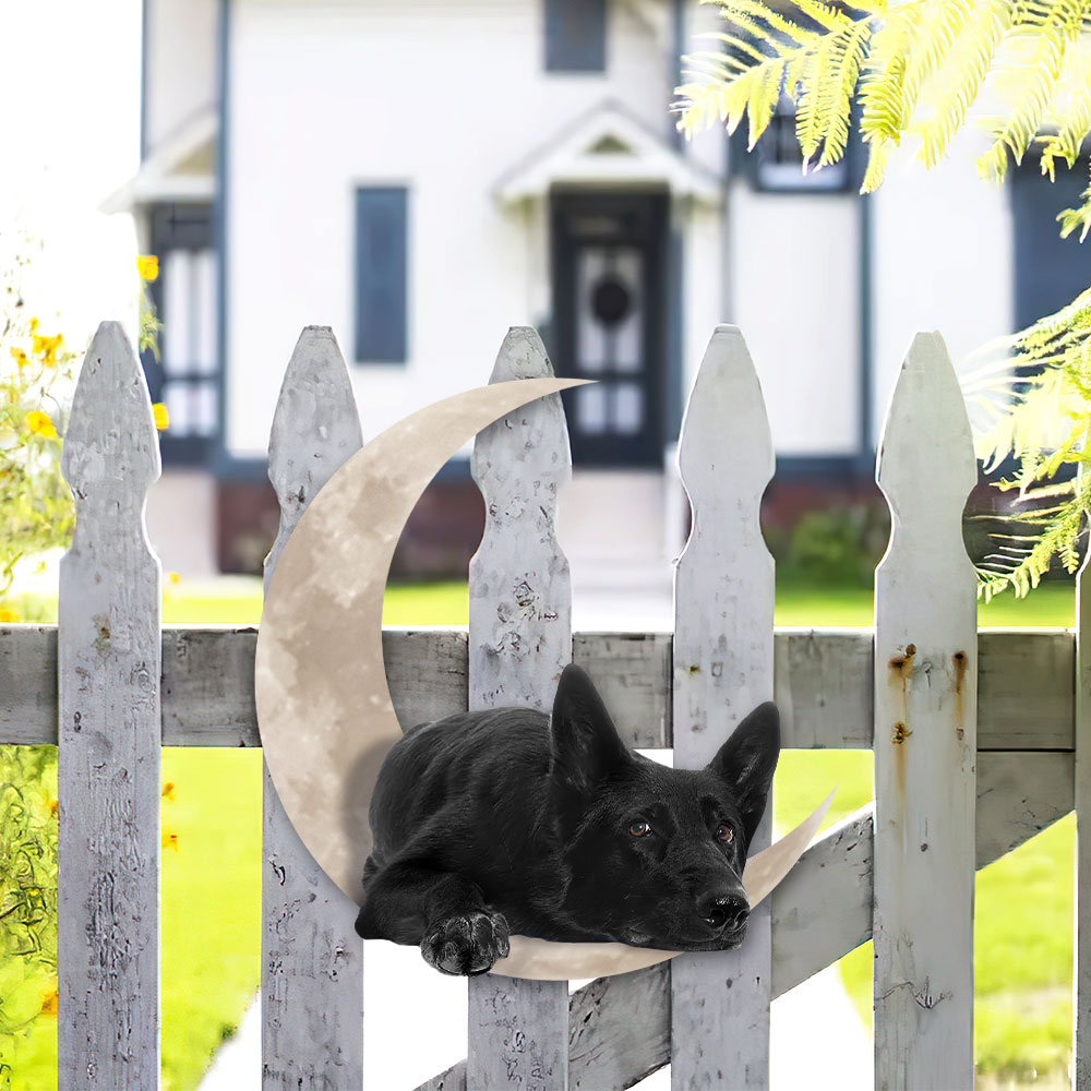 Black German Shepherd Laying On The Moon Hanging Metal Sign QNK1012MSv7a