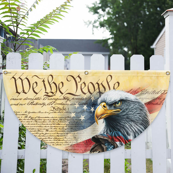 Flagwix American Flag - Happy 4th Of july, We The People. Patriotic American Eagle Non-Pleated Fan Flag TPT1880FL