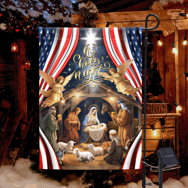 Christmas Silent Night Nativity Of Jesus American Solar Led Garden Flag TPT2321SF