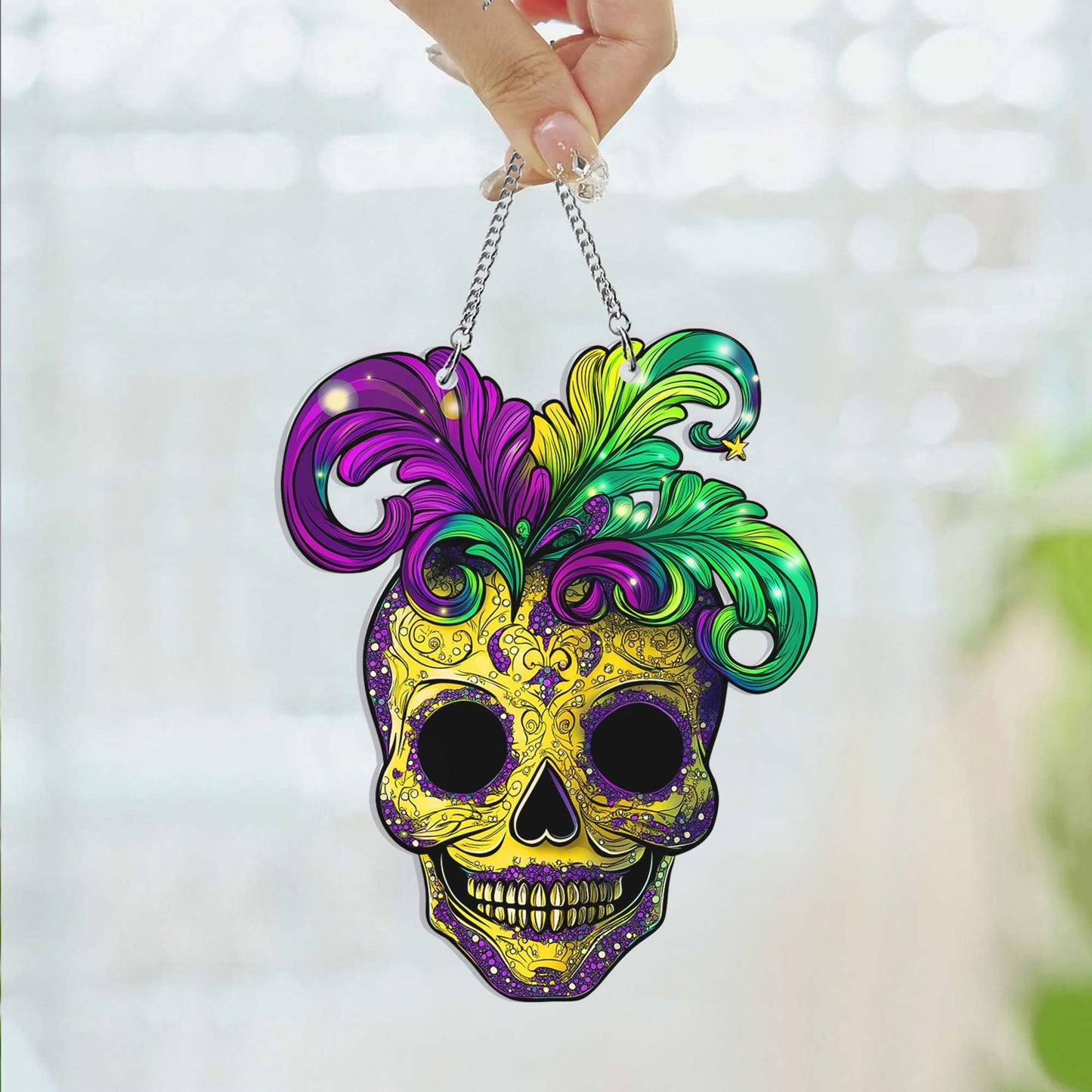 Mardi Gras Skull Suncatcher Acrylic Window Hanging Sign TQN4617AS