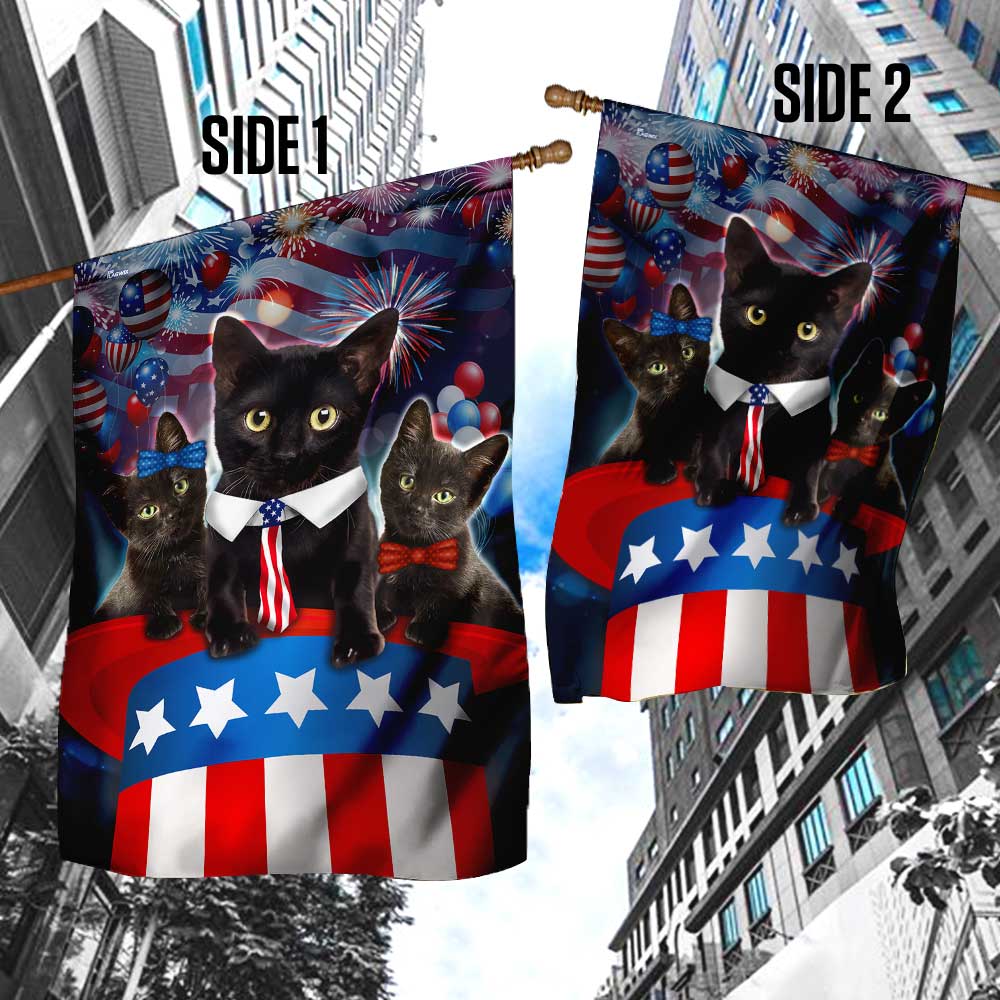 Three Black Cats Patriotic Hat Flag