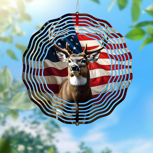 US Flag Deer Wind Spinner VTM966WS