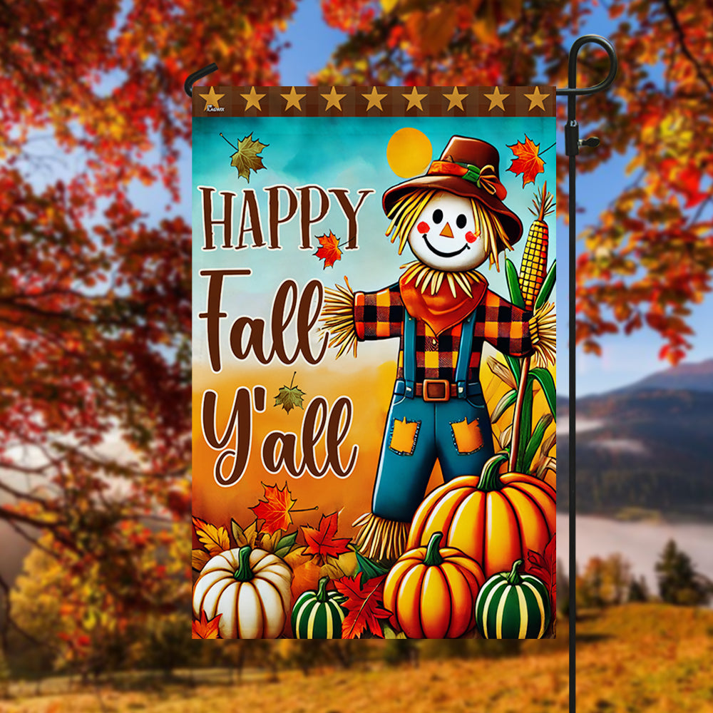 Autumn Scarecrow Pumpkins Harvest Happy Fall Y'all Flag MLN3708F