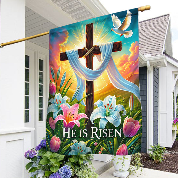 Easter Christian Cross Jesus He Is Risen Flag MLN5359NTH