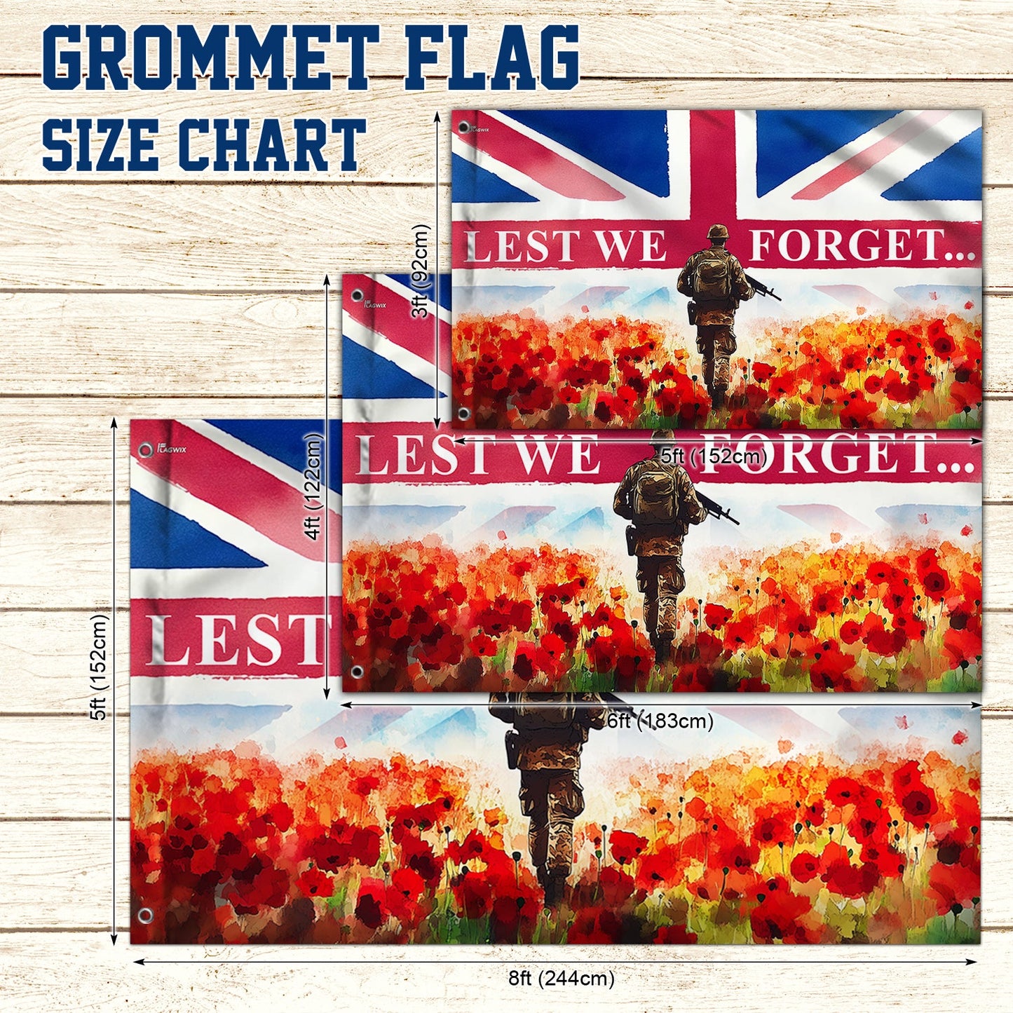 Lest We Forget UK Armed Forces Day Veteran Grommet Flag VTM1187NGT