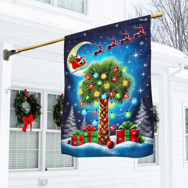 South Carolina Christmas Flag Palm Tree and Santa On The Moon Flag MLN4104F