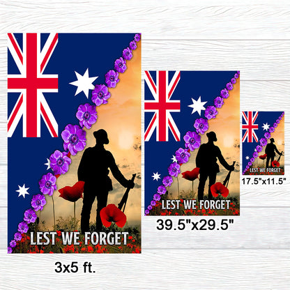 Anzac Day Lest We Forget Purple Poppy Australia Veteran Flag MLN925F