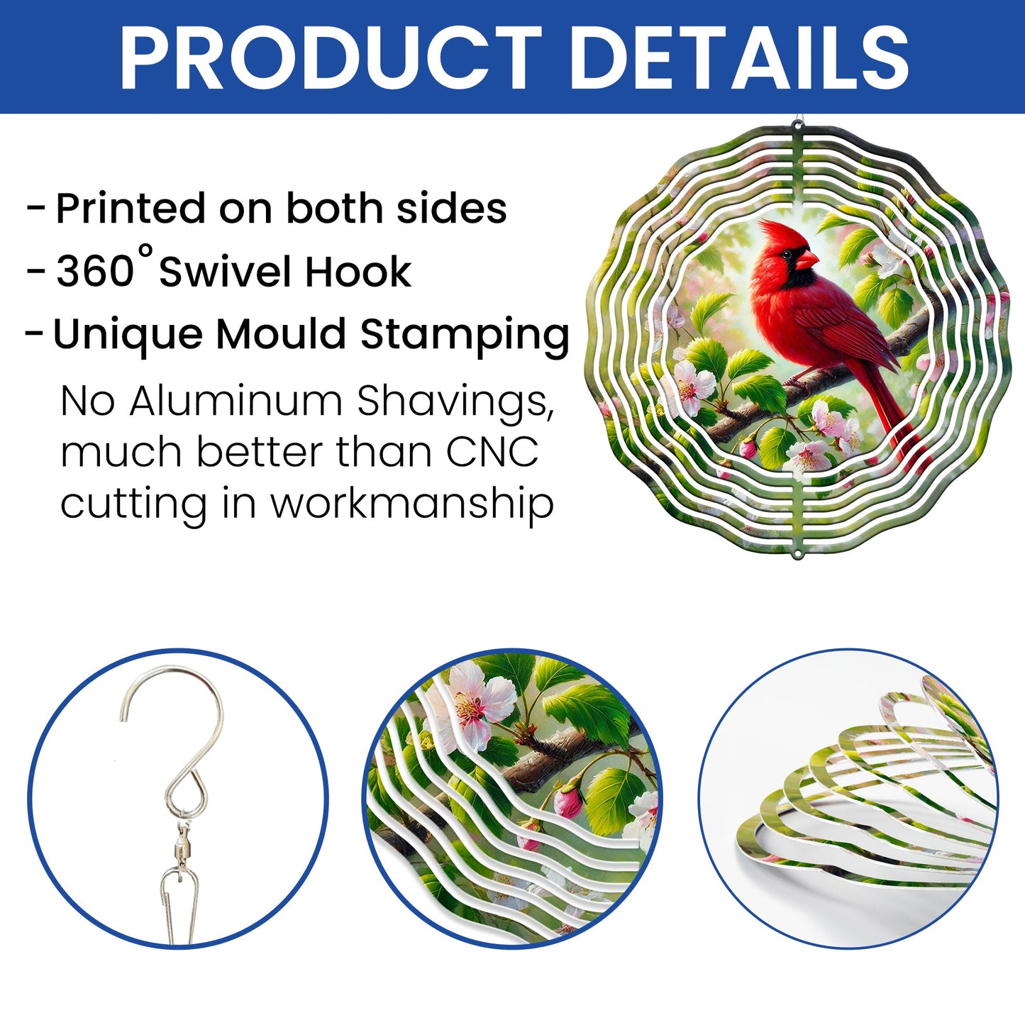 Red Cardinal Bird Spring Wind Spinner VTM930WS