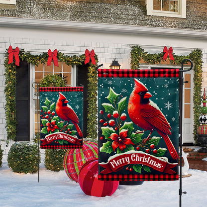 Cardinal Bird Merry Christmas Flag TQN3915F