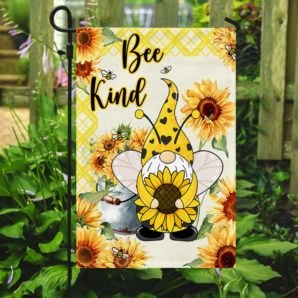 Bee Gnome Sunflower Bee Kind Flag MLN343F