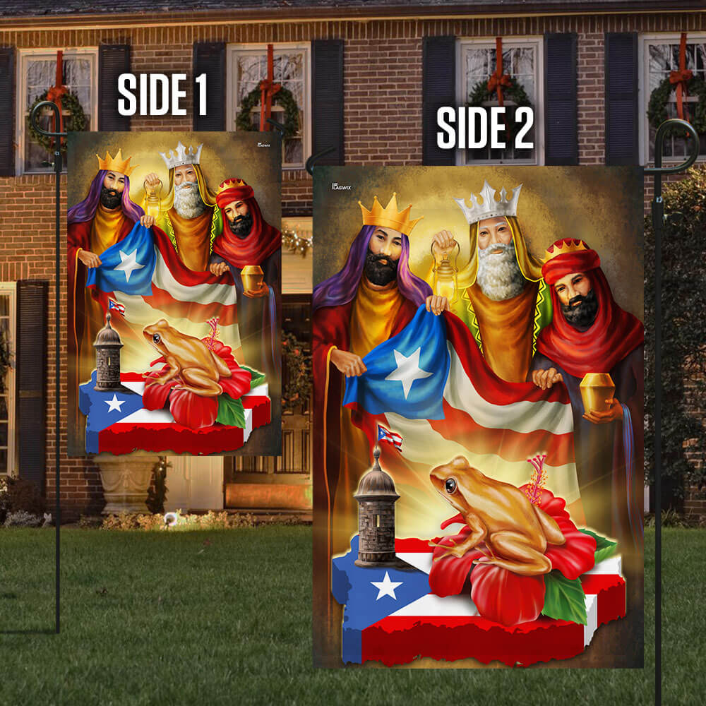 Brown Coqui Frog Three Kings Christmas Puerto Rico Flag TPT1377Fv1