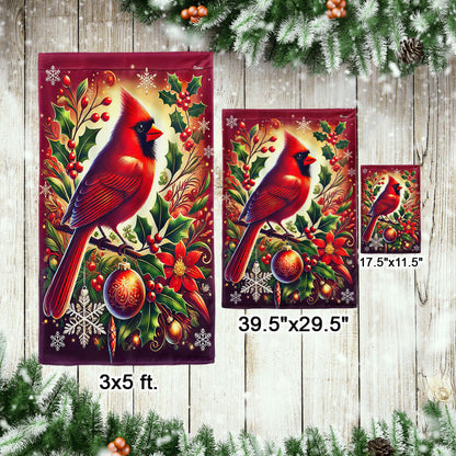 Cardinal Bird Merry Christmas Flag TQN3907F