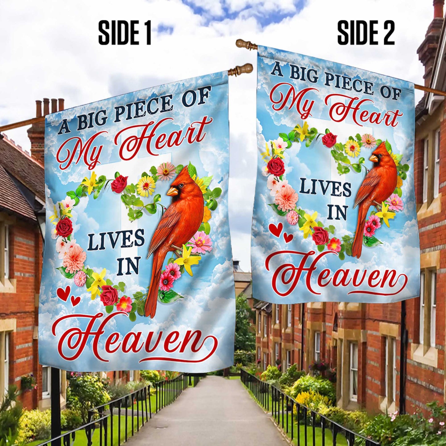 Cardinal Memorial A Big Piece Of My Heart Lives In Heaven Flag MLN1290F