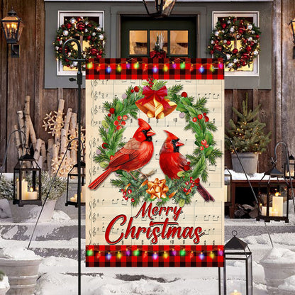 Cardinal Merry Christmas Cardinals in Wreath Flag MLN4099F