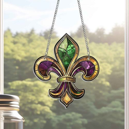 Louisiana Mardi Gras Fleur De Lis Acrylic Suncatcher Hanging TPT2544AS