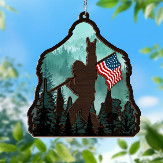 Bigfoot Sasquatch Rock On American Bigfoot 2 Layered Hanging Suncatcher TPT2085WH