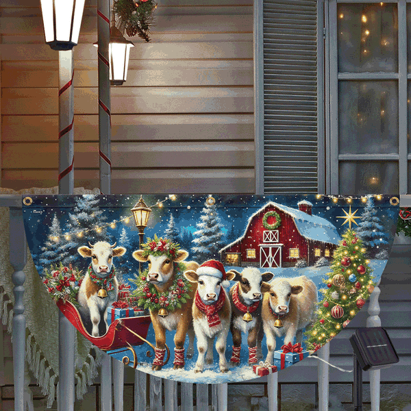 Cow Cattle Farm Christmas Solar Led Fan Flag TQN4273SL