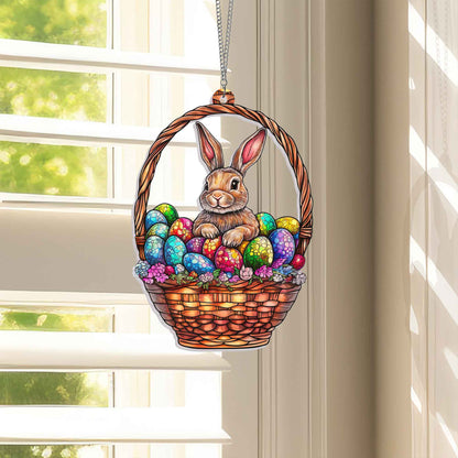 Rabbit in Egg Basket  Suncatcher Acrylic Window Hanging MLN5119DNV