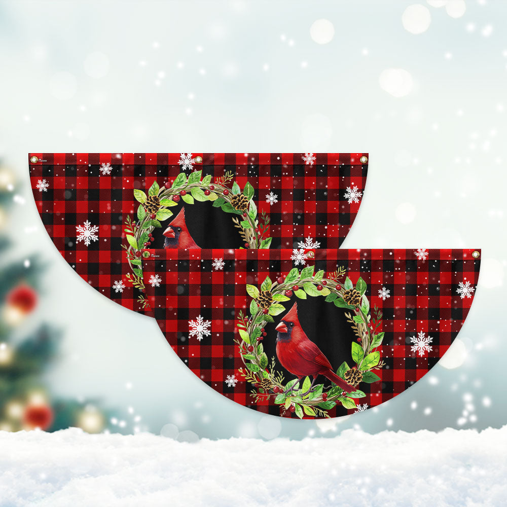Cardinal Bird Christmas Plaid Non-Pleated Fan Flag TQN3919FL