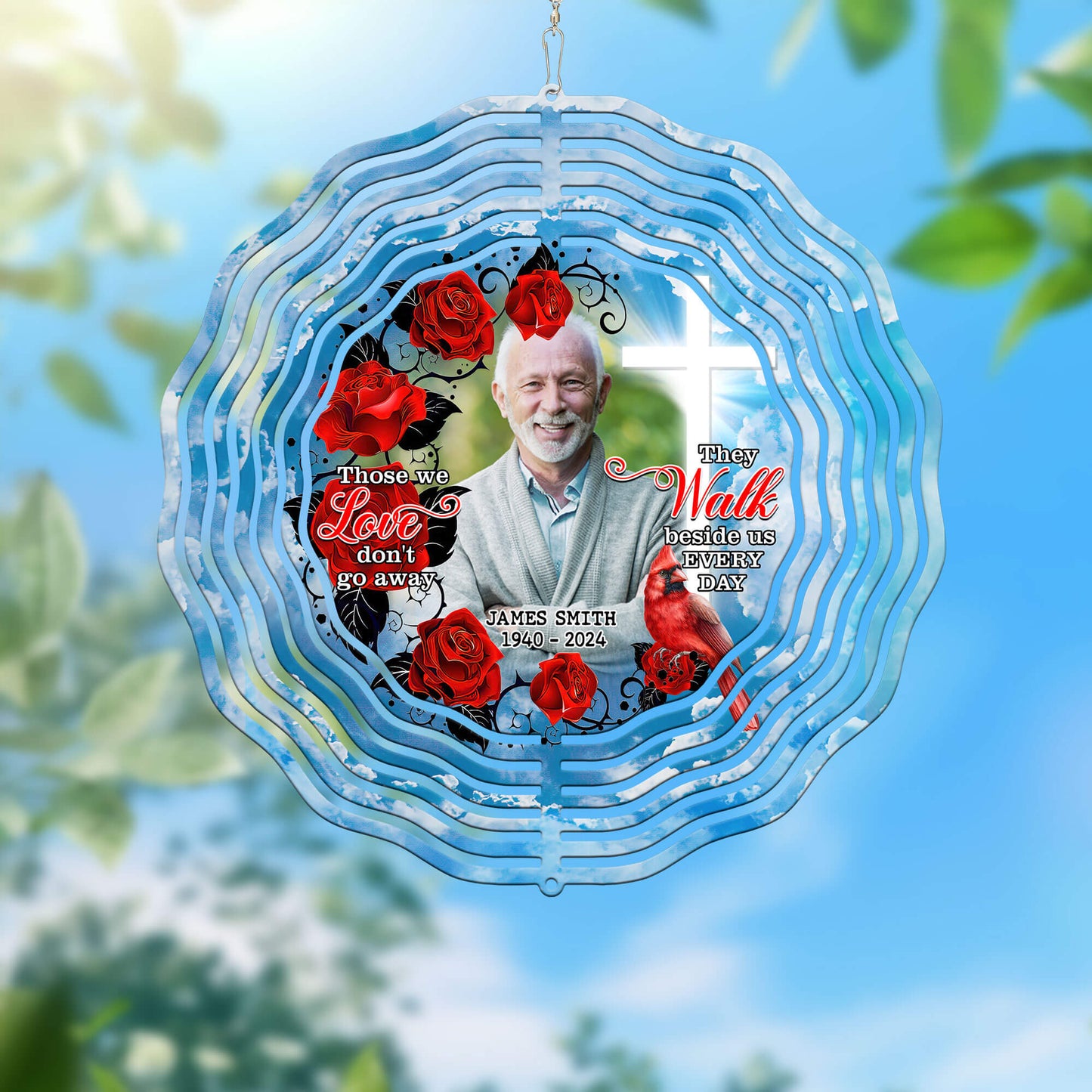 Personalized In Memory Of A Beloved One In Heaven, For Mom, Dad, Grandma, Grandpa Cardinal Wind Spinner TPT2648TNB