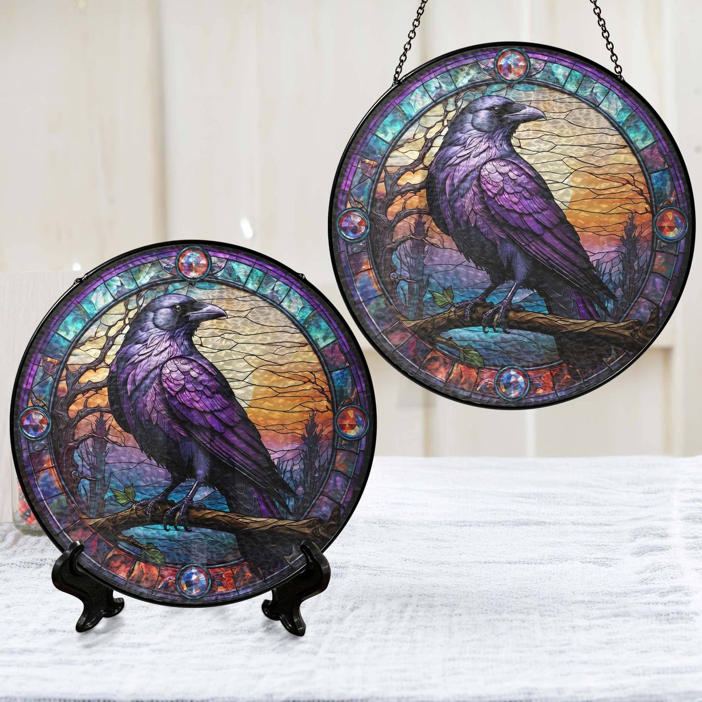 Raven Stained Glass Gothic Crow Stained Glass Suncatcher TPT2658TNB