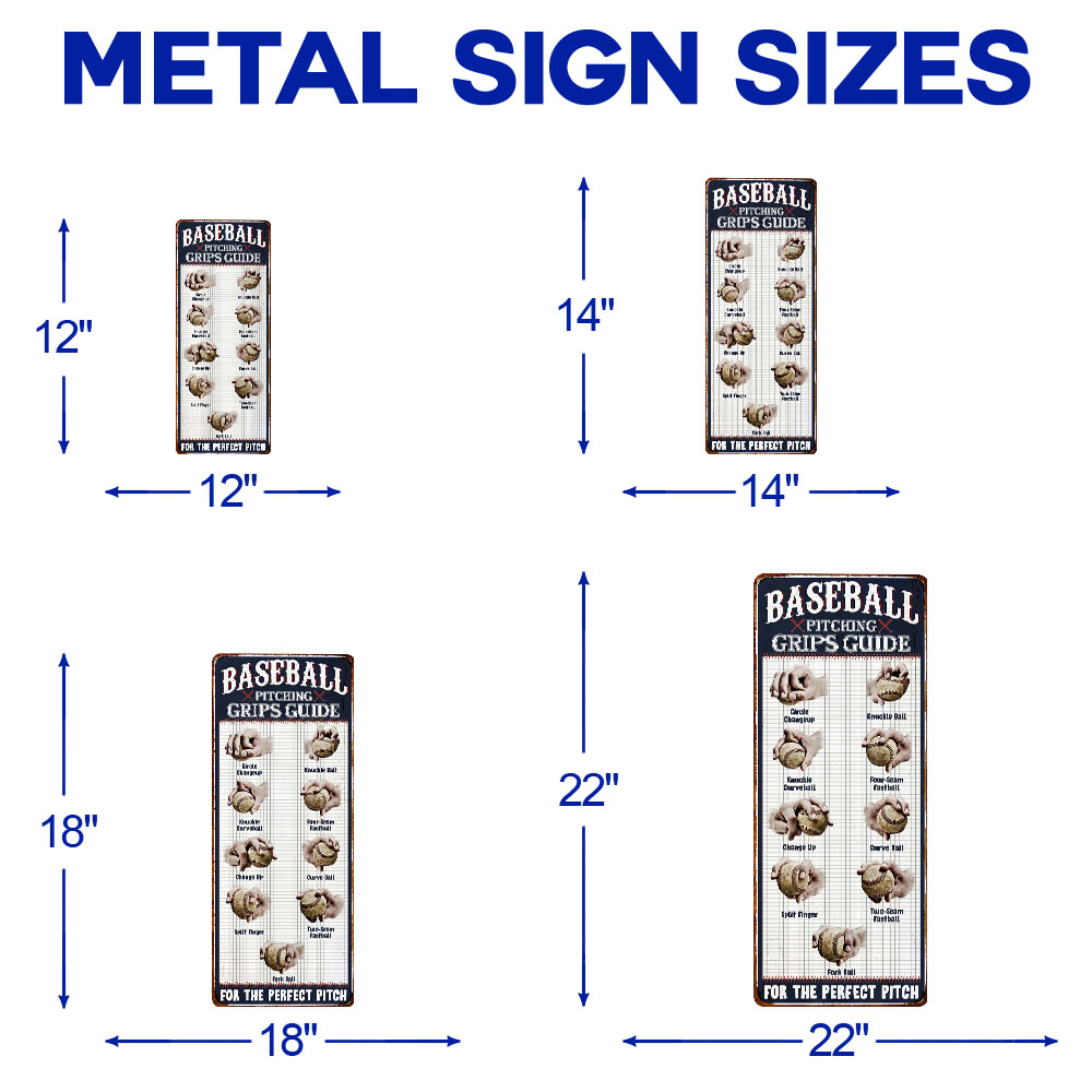Baseball Pitching Grips Hanging Metal Sign